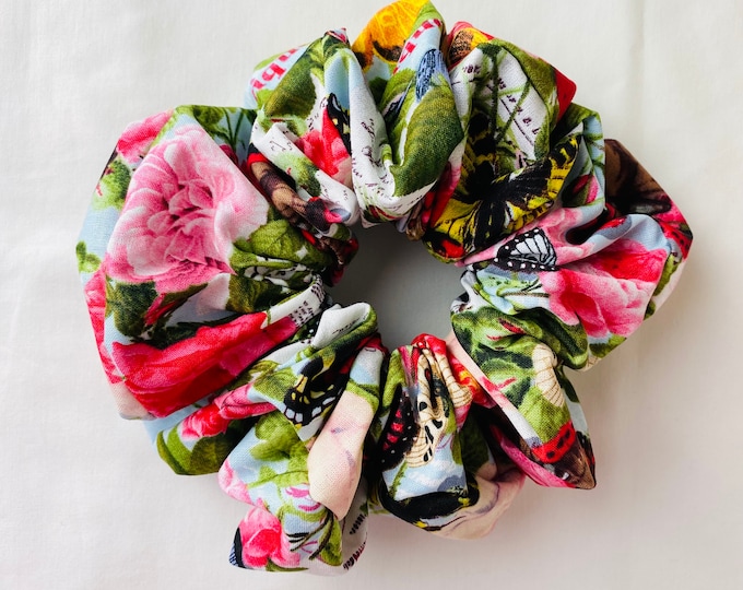 XX Large Oversize Hair Scrunchies Big 100% Cotton Print Butterfly