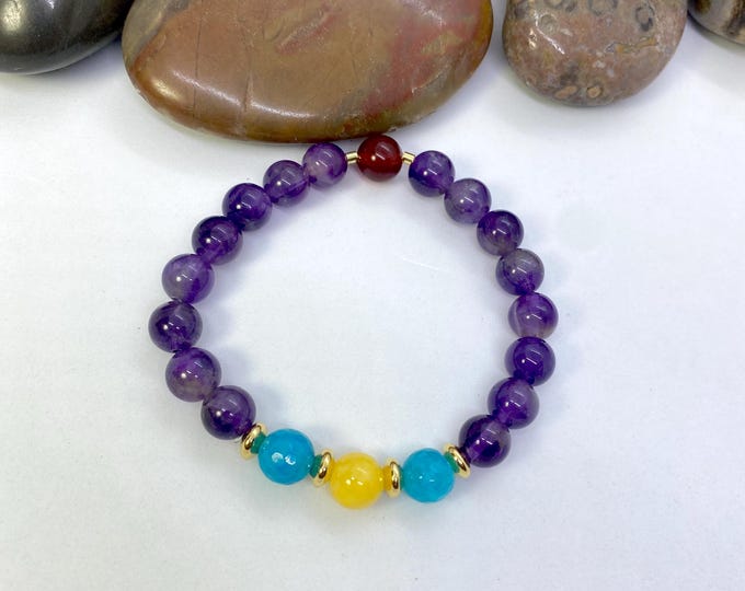 Natural Amethyst Quartz Bead Power Bracelet Stretched