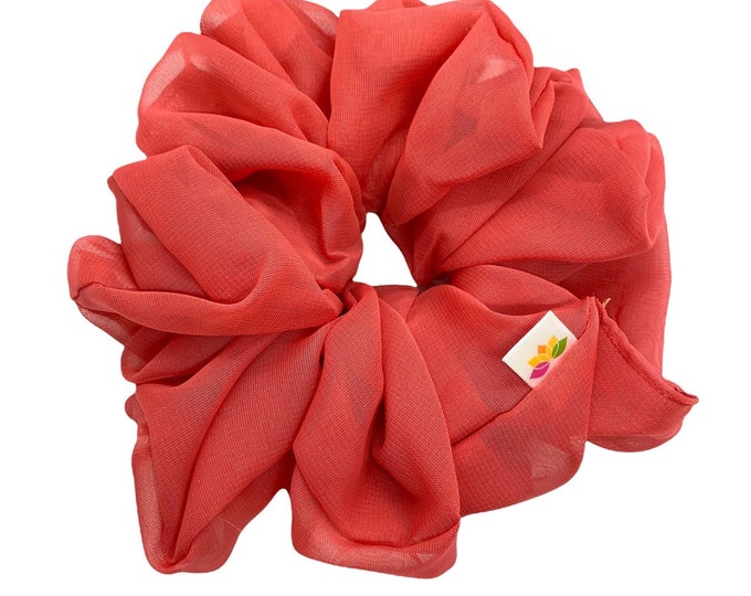 XX Large Oversize Scrunchies, Fancy Chiffon Fabric Red Orange