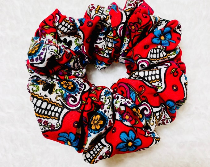 XX Large Oversize Halloween SugarSkull Scrunchie for Hair  Cotton