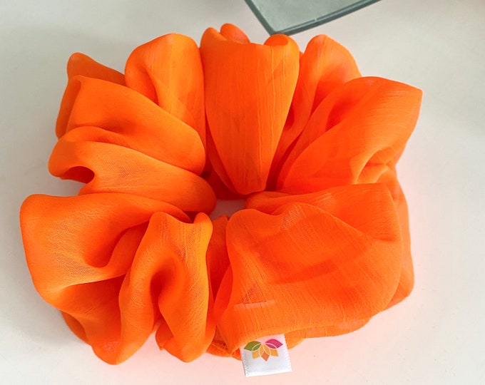 XXLarge Oversized Scrunchies, Hair Ties, Hair Accesories, Extra Large, Jumbo Size Orange Chiffon Polyester