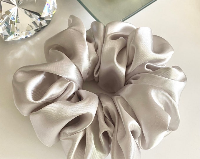 XXLarge Oversized Scrunchies, Hair Ties, Hair Accesories, Extra Large, Jumbo Size, Satin Color Silver