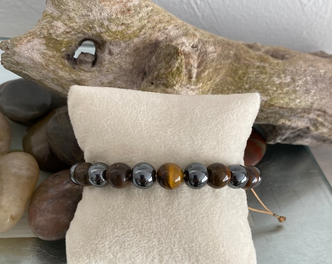 Energy Healing Adjustable Bracelet Natural Stone Hematite-Tiger Eye
