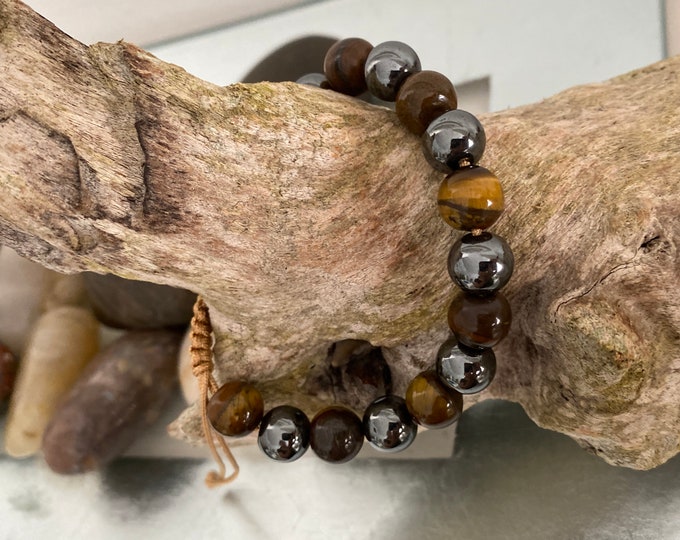 Energy Healing Adjustable Bracelet Natural Stone Hematite-Tiger Eye