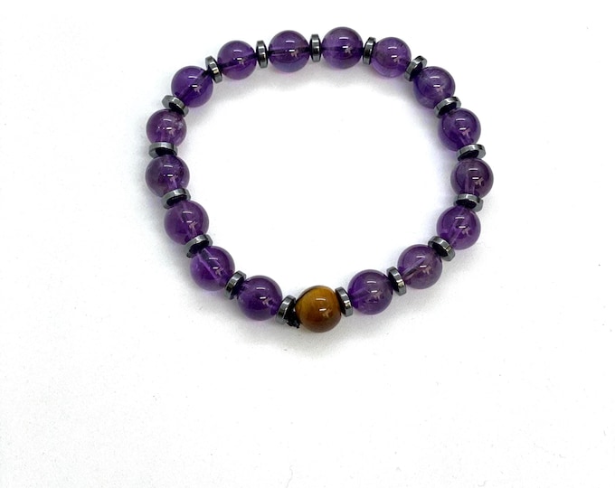 Amethyst Hematite Tiger Eye Bead Energy Mindfulness Bracelet 6mm