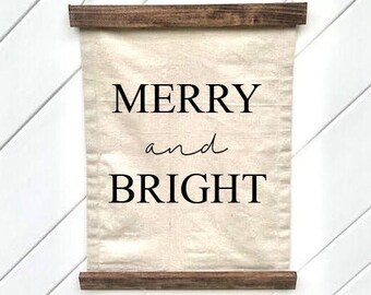 Merry and Bright Canvas Wall Hanging, Canvas Tapestry
