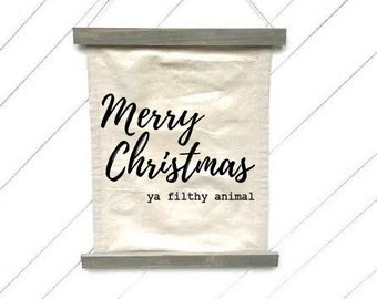 Merry Christmas Ya Filthy Animal Canvas Wall Hanging, Canvas Tapestry