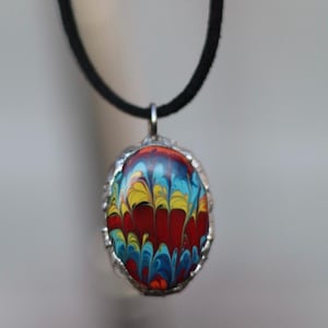 Melty Psychedelic Hand Painted Pendant Necklace | Handmade Pendant | Rainbow Swirl Necklace | Festival Accessories | Unique Jewelry