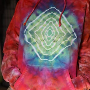 Ice Dye Hoodie: Rainbow Prism Portal Design, Size XL