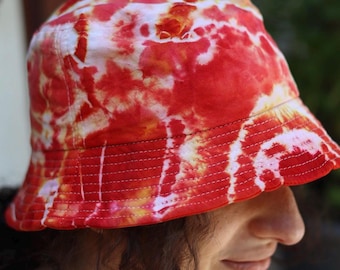 Geode Tie Dye Bucket Hat – Hand made Tie Dye, Festival Hat | Unisex Headwear | Unique Boho Summer Accessory, Rave, Beach, Orange Bucket Hat