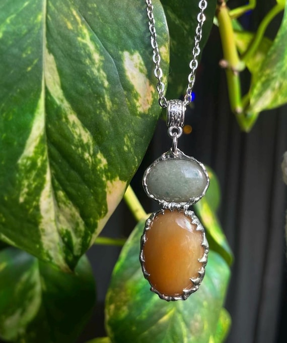 Jade Yellow Jasper Pendant Necklace: Soldered Stone Jewelry