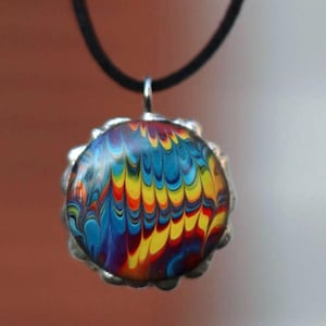 Psychedelic Hand Painted Pendant Necklace | Unisex Jewelry | Rainbow Swirl Necklace | | Unique Jewelry | Festival Accessories