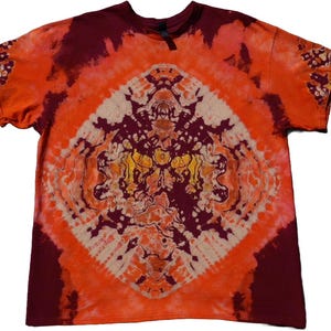 Geometric Red Tie Dye T-Shirt: Handmade Unisex Cotton Boho Shirt