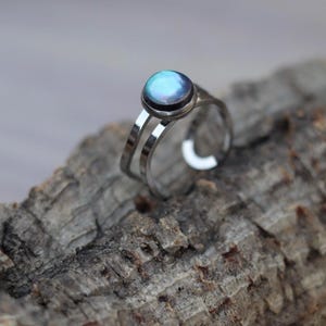 Minimal silver abalone ring | statement ring | tarnish resistant adjustable ring | abalone jewelry | stainless steel jewelry