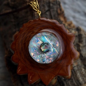 Pinecone Pendant with Round Dichroic Stone  | Third Eye Pinecone Pendant | Festival Jewelry | Festival Accessories | Dichroic Pendant