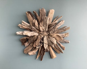 Driftwood Wall Art - Flower - Feistiness + calmness all in one. This is for a wall inside or out on which you want to make a bold statement.