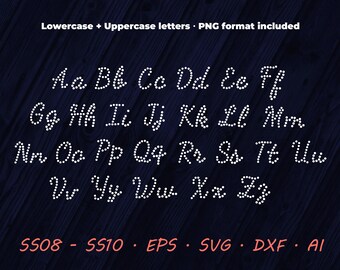 Rhinestone Script Lower Uppercase - Font - SVG EPS DXF Ai Digital Template - Vector Clipart - Cricut - Silhouette Studio - Cutting File