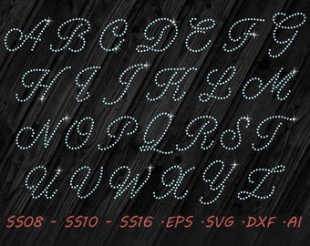 Rhinestone Calligraphic - Font - SVG EPS DXF Ai Digital Template - Vector Clipart - Cricut - Silhouette Studio - Cutting File Vector Files