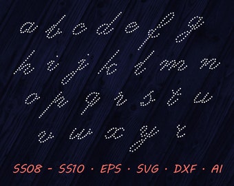 Rhinestone Calligraphic Lower case - Font - SVG EPS DXF Ai Digital Template - Vector Clipart - Cricut - Silhouette Studio - Cutting File