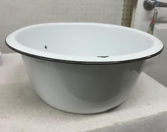 Runde Emailleschüssel Schüssel weiß mit schwarzer Umrandung Camping Zubehör Bauernhof Küche Übertopf