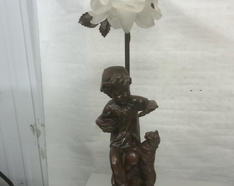 Vintage Art Nouveau Decorative Resin Sculpture Rose Petal Lampshade Table Lamp 23 inch