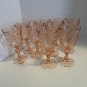 Vintage Set of 10 Rosaline Pink Arcoroc France Water Glasses - Mid Century Pink Optic Swirl
