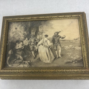 Vintage Rococo Style Vanity Dresser Jewelry box Reverse Mirror