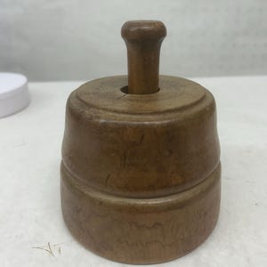 Antique wood butter mold, with a hand-carved botanical design, primitive wooden butter press.