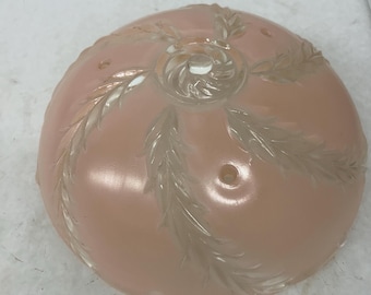 VINTAGE Pink Plumed Swirl ART DECO Drei Ketten-Heavy Glass Deckenleuchte Schirm