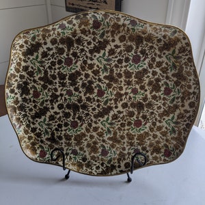 Vintage Serving Tray -  Floral - Gold - Alcohol Proof - Made in Japan - Snack Trays - Drink Trays - 1950s or 1960s -Possibly Paper Mache