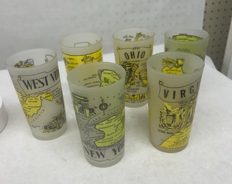 Vintage Ohio State Souvenir Frosted Drinking Glasses City Tourist Attraction