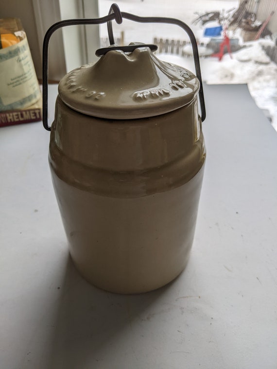 Antique Western Stoneware No. 4 Weir Seal Wire Bail Crock Pot