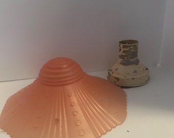 Vintage 1950 Retro Mid Century Pink Glas 3-Loch Ketten-Deckenleuchte Leuchte Schirm