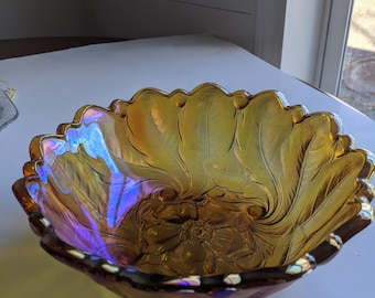 Indiana Glass Wild Rose Iridescent Carnival Glass Bowl