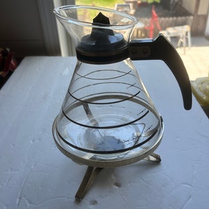 Carafe à café ignifuge MCM David Douglas vintage avec base en métal chauffe-bougie