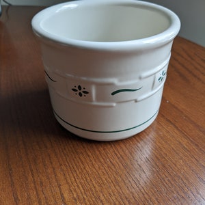 Longaberger Pottery Woven Traditions Salt Crock - Made in USA, Heritage Green Color, Excellent Condition