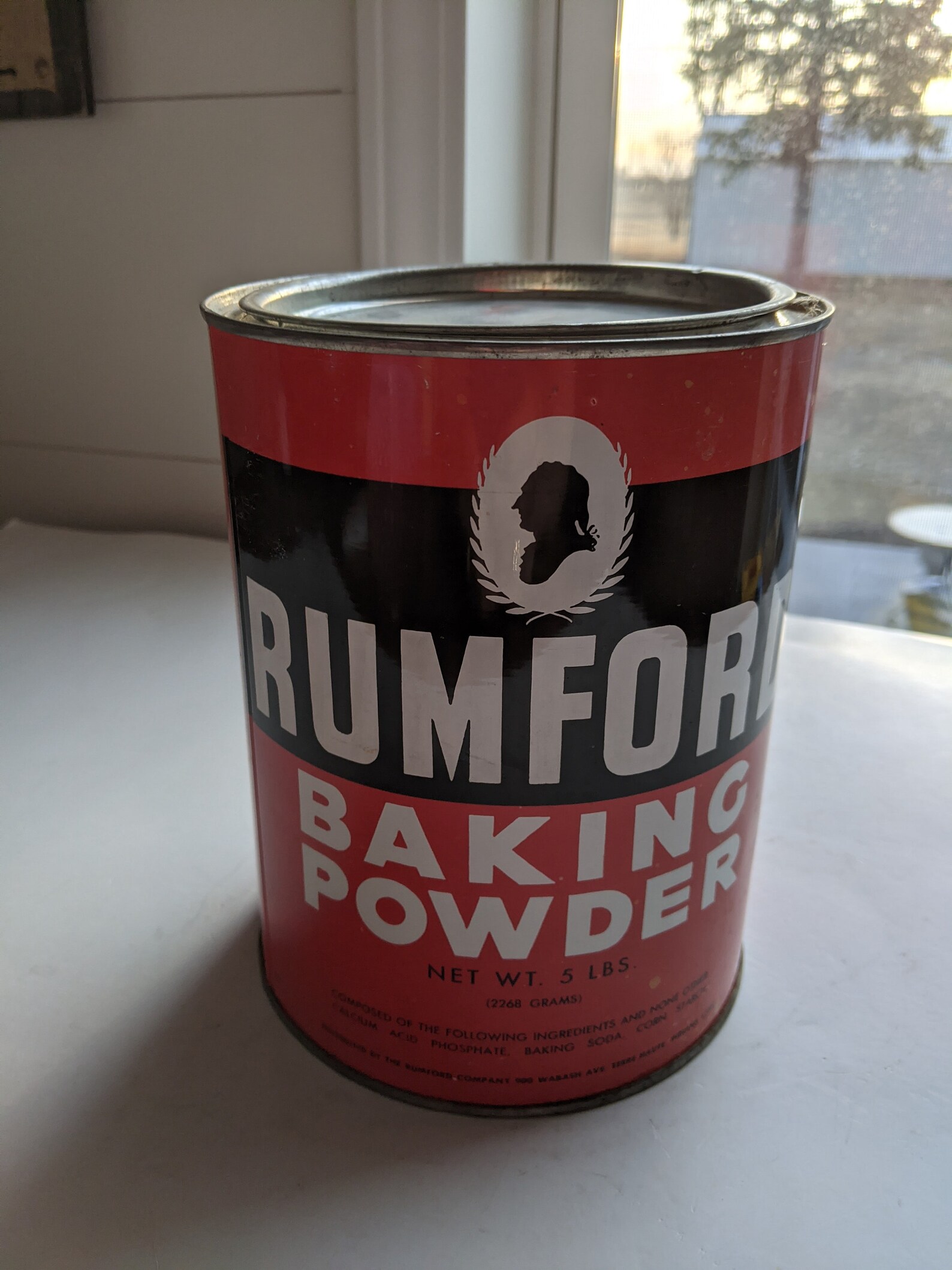 Rumford Baking Powder 5 Lb Antique Tin. Vibrant, Chic Piece of United