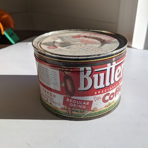1960s Butter Nut Coffee Tin Can Omaha NE Empty Art and Collectibles Advertisement