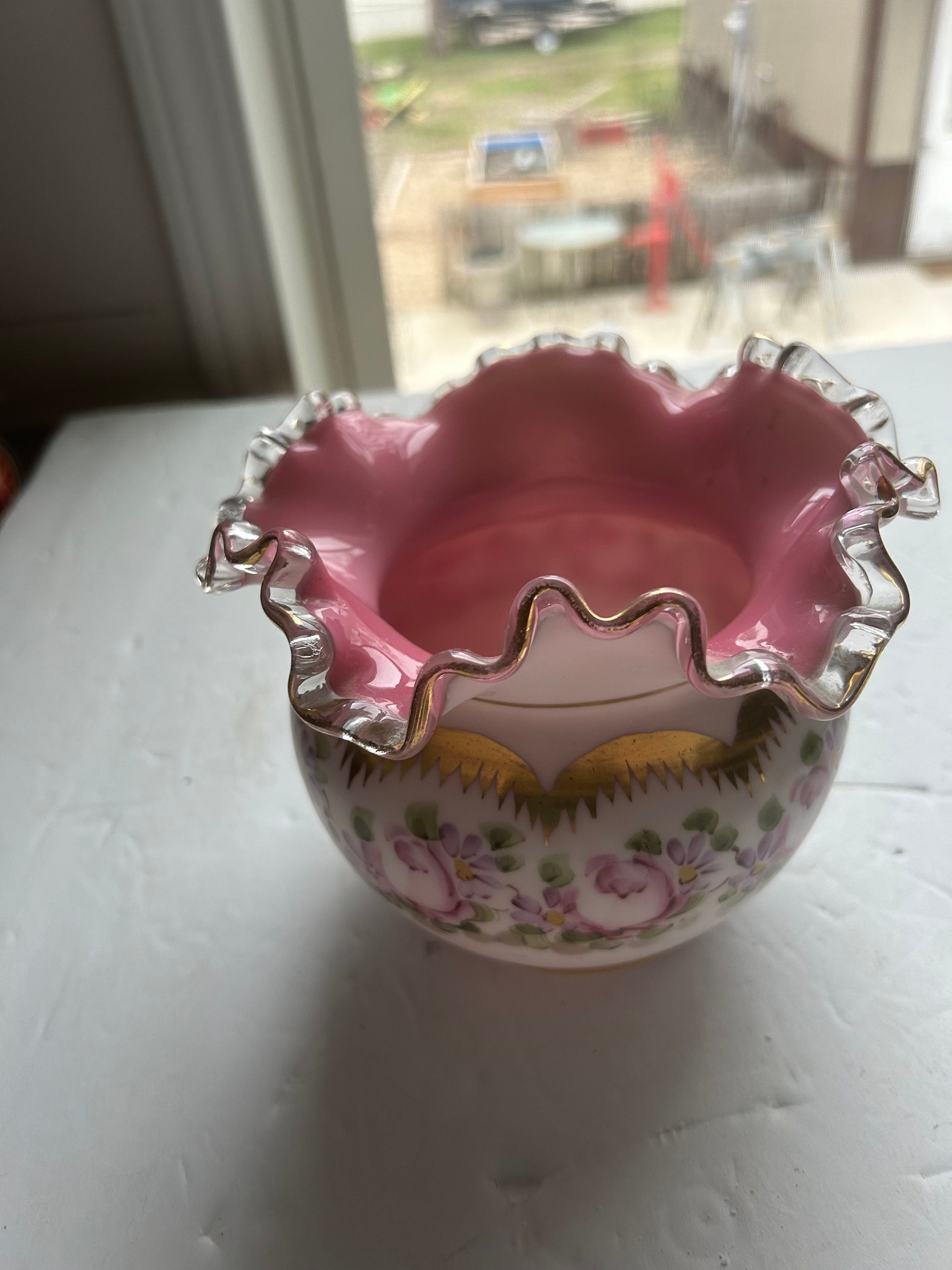 フェントン ピーチクレスト フラワーベース ローズ ペイント 金彩