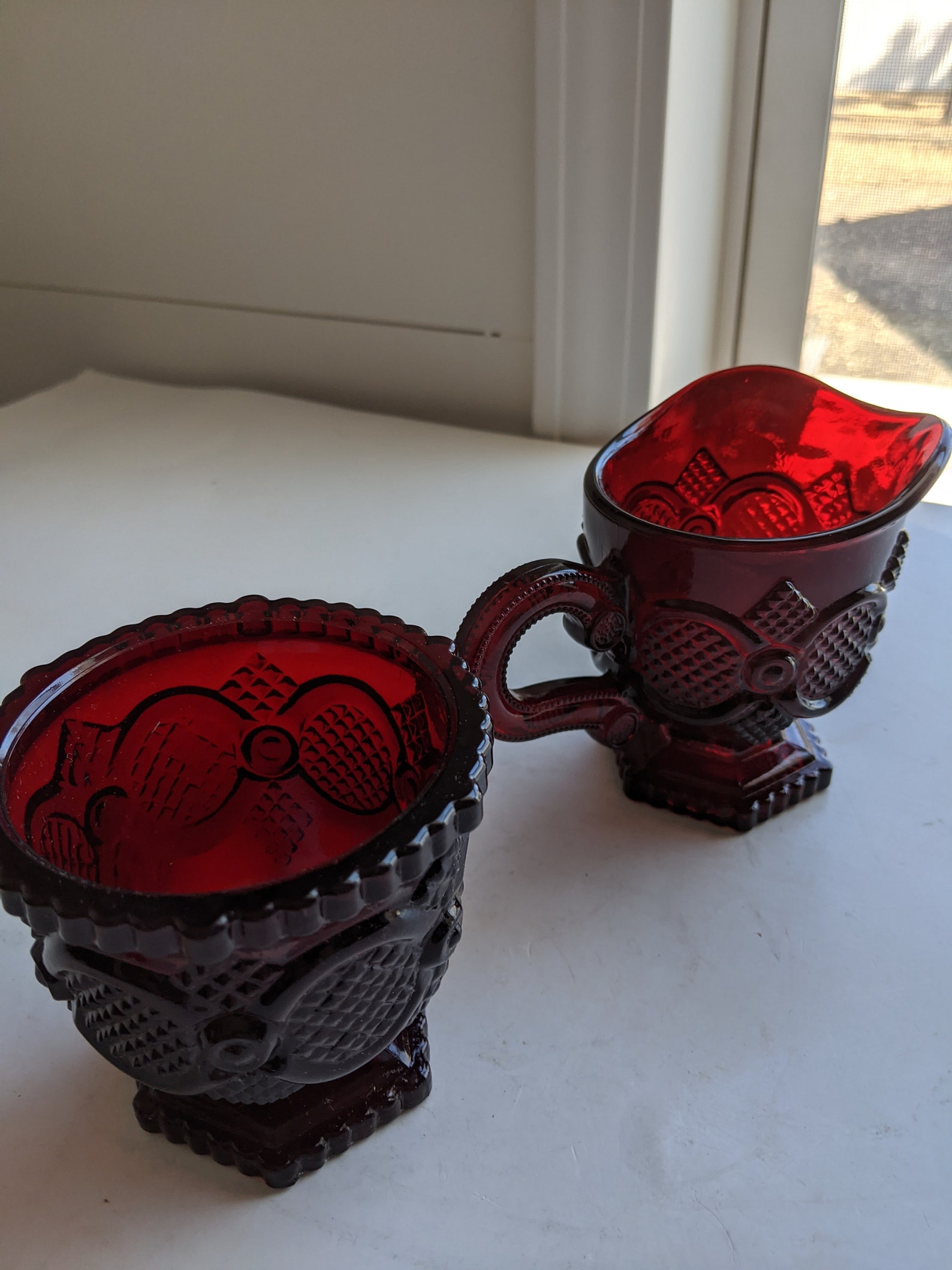 Vintage AVON Ruby Red Cape Cod Collection Cream and Sugar Etsy