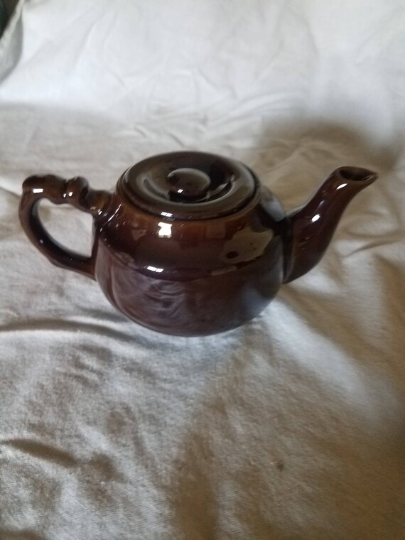Occupied Japan Teapot Brown Glazed Pottery Vintage Single Serve Brown