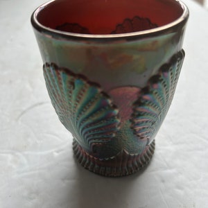 Vintage Dugan Beaded Shell Amethyst Purple Carnival Glass Tumbler 3 3/4&quot;