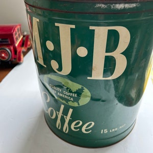 1950&#39;s MJB 15 Pound Coffee Tin MJB Co San Francisco USA ~ Farmhouse Coffee Tin Kitchen Decor ~ Country Kitchen Decor ~