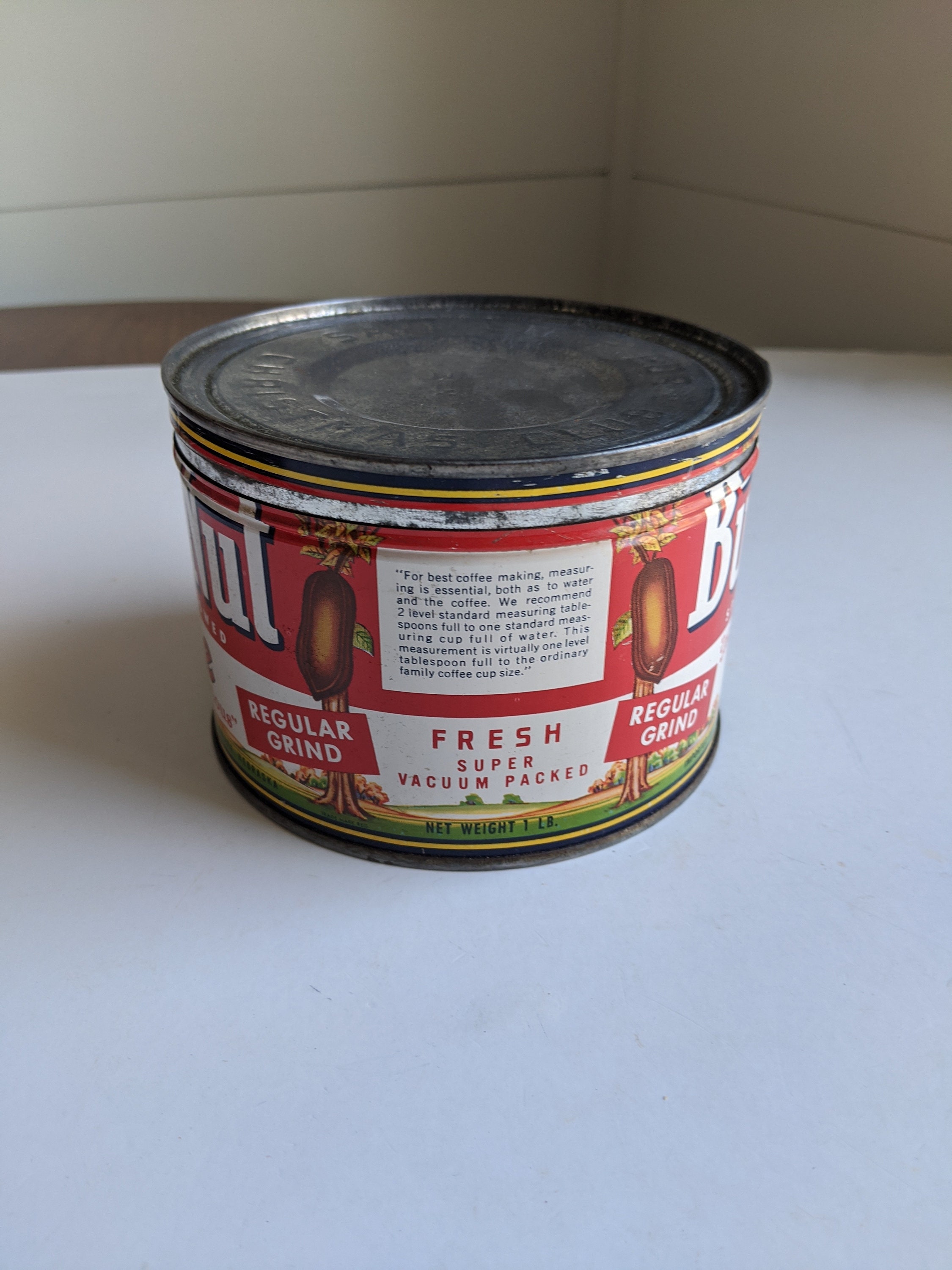 Vintage Butternut Coffee Tin With Lid One Pound Can 1950s Etsy