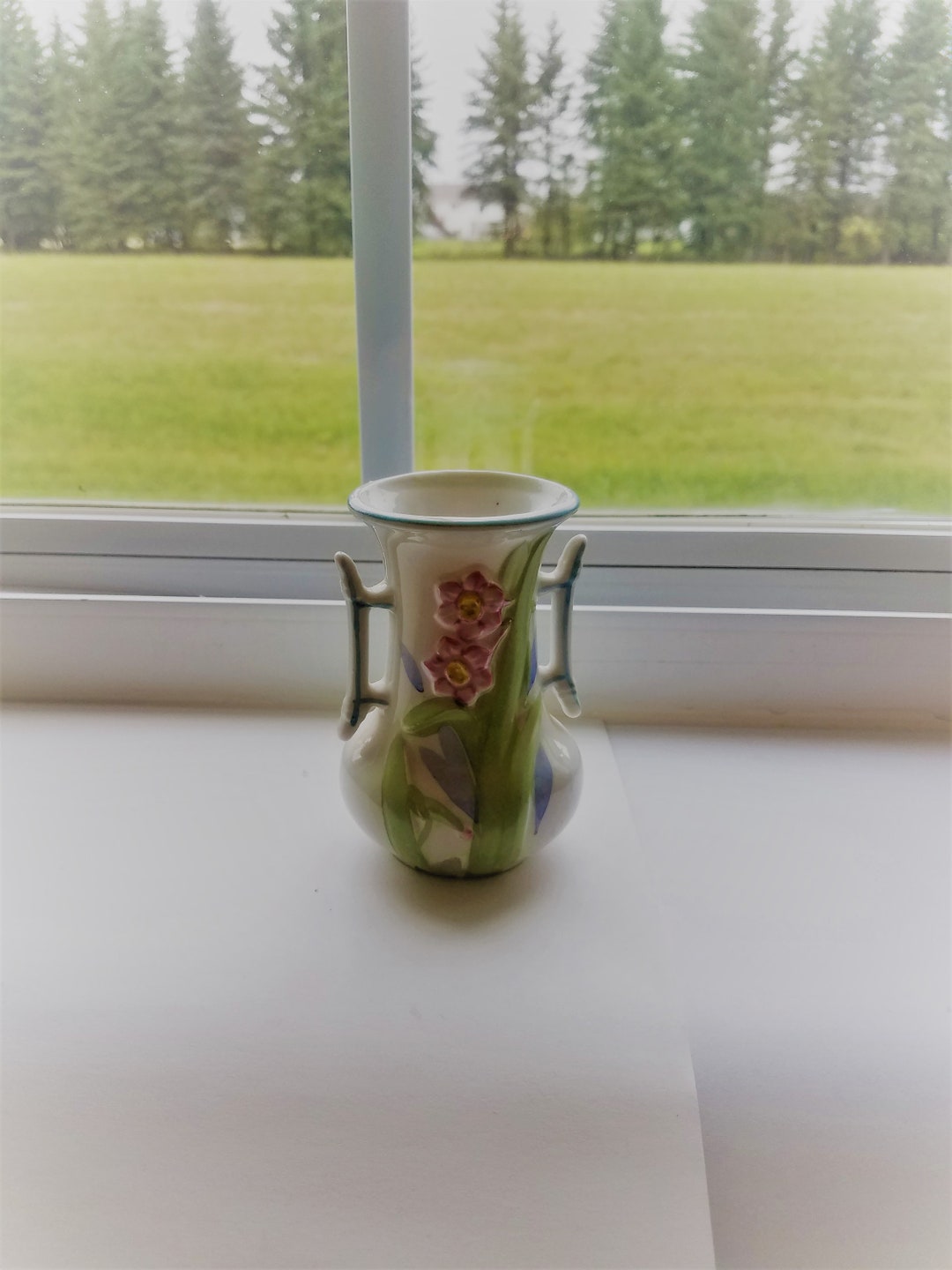 Vintage 30s Japanese Porcelain TRICO Bud Vase 4 Raised Flower Design Made in Nagoya Japan Etsy