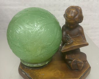 Art Deco NuArt New York Cherub babyleeslamp – originele glazen kap