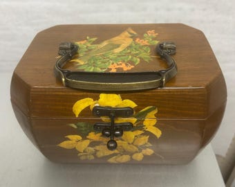 Vintage vogel decoupage houten kist portemonnee metalen handvat