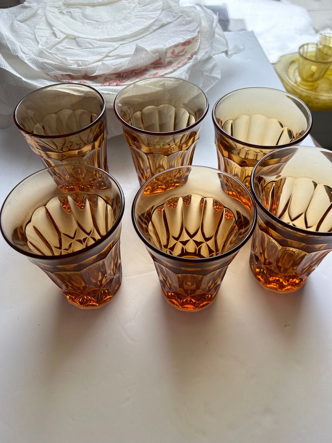 Noritake Perspective Amber Drinking Glasses Mid Century Modern Set of 6