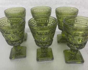 Vintage Colony Park Lane Avocado Green Goblets, Set of 6, Mid Century Holiday Glassware