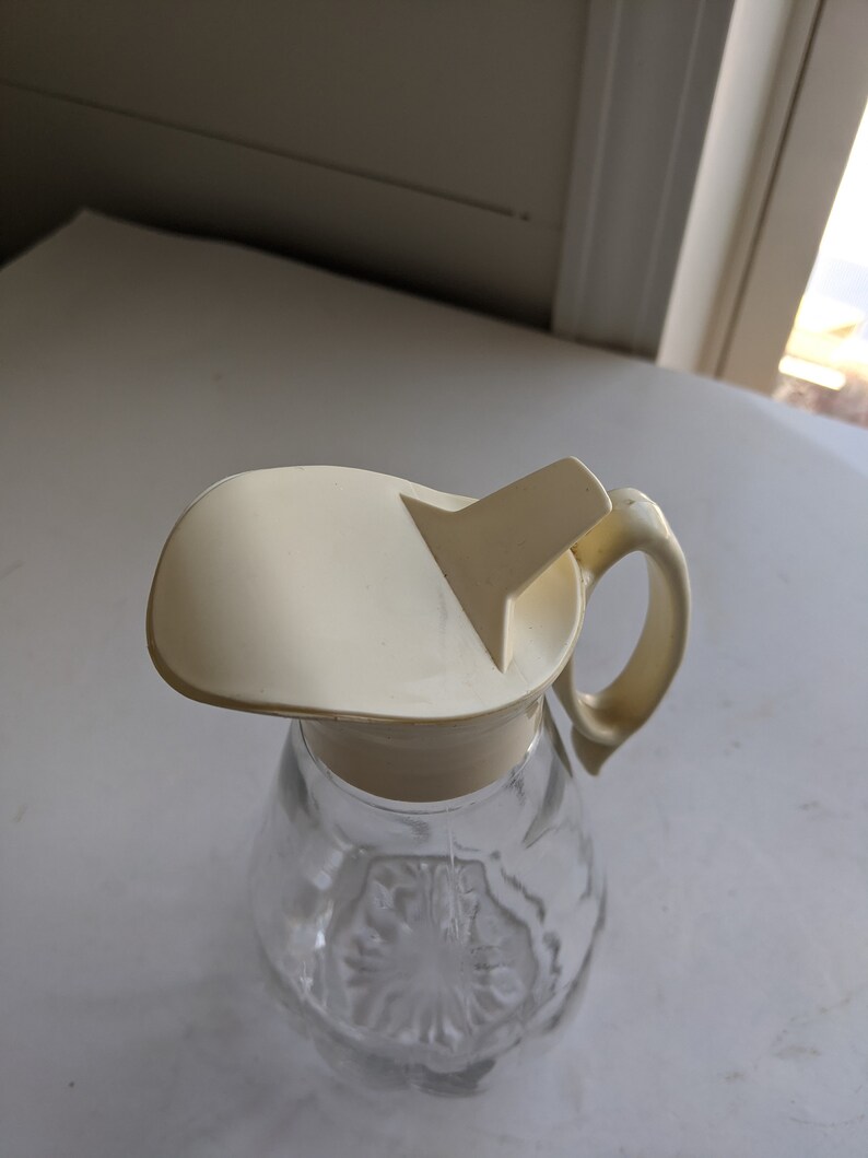 Vintage Syrup Dispenser Clear Glass Pitcher W/plastic Lid & Etsy